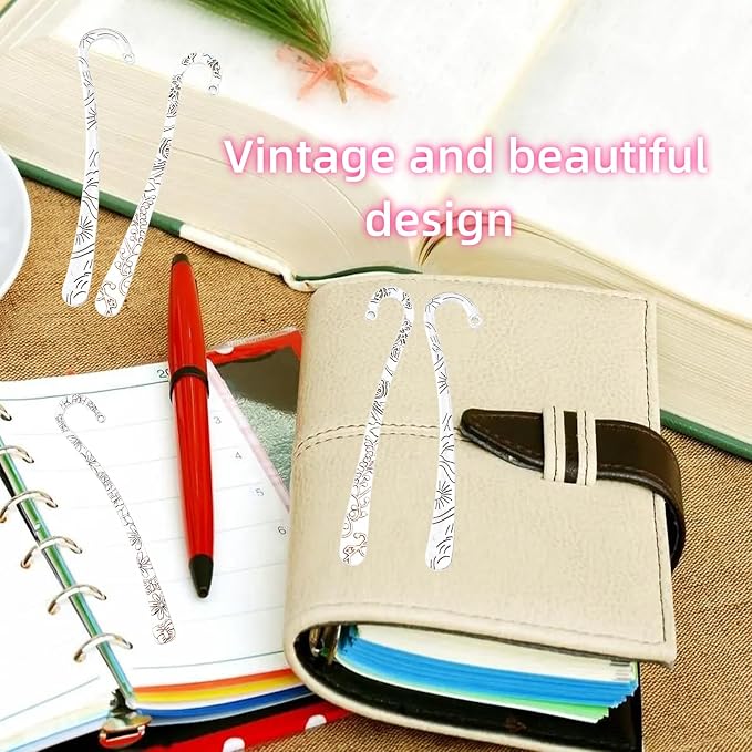 15 Pack Metal Bookmark - Silver Metal Bookmark Hairpin Hook Carved Antique Vintage with Loop Book Markers Embossed Bookmarks, Jewelry Making Charms