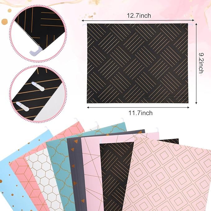 Estune 32 Pcs Geometry Decorative Hanging File Folders Letter Size Cabinet File Folders Organizers with 1/5 Cut Adjustable Tabs for Office Desk School Filing Cabinet Home