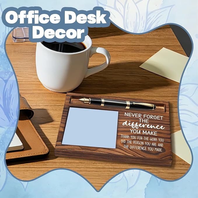 FOUGSTA New Job Office Gifts for Women, New Beginnings Gifts for Women, Chapter Present for Friend,Wooden Notepad Pen Holder With Inspirational Quotes,16.5 x 12 x 1.5 cm,XXN9