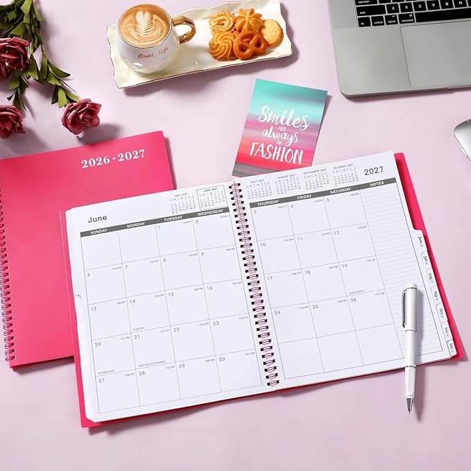 2026-2027 Monthly Planner - Planner/Calendar 2026-2027, Jul 2026 - DEC 2027, 9" x 11", 18 Monthly Planners with Tabs, Pocket, Label, Contacts and Passwords, Twin-Wire Binding- Rose Red