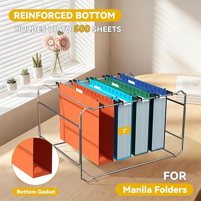 Extra Capacity Hanging File Folder Letter Size,Heavy Duty 2" Expandable Plastic File Folder with Tabs,Reinforced File Cabinet Folders,12 Pack Candy Color Hang Folder for File Drawers Frame Box