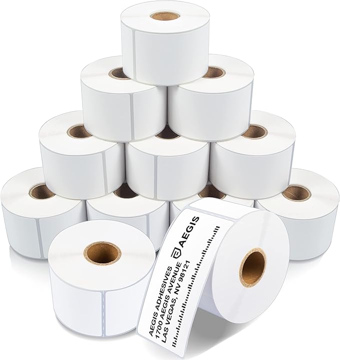 Aegis Adhesives - 2" X 4" Direct Thermal Labels (12 Rolls, 350 Labels/Roll) for Shipping and Postage - Perforated, Compatible with Rollo, Zebra, and Other Desktop Label Printers