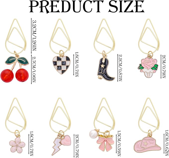Cute Pink Bookmark Gift - 8 PCs Western Cowboy Boots Metal Aesthetic Paperclip Book Mark Flower Cherry Bow Page Markers for Reading Lovers Women Girls Students Teachers School Accessories