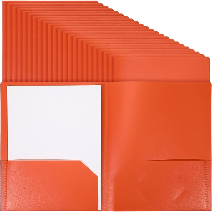 24 Pcs Orange Heavy Duty Plastic Folders 2 Pocket File Folder Fit Letter Size for Home Office School Communication Presentation Report Sheet Protectors (Orange)