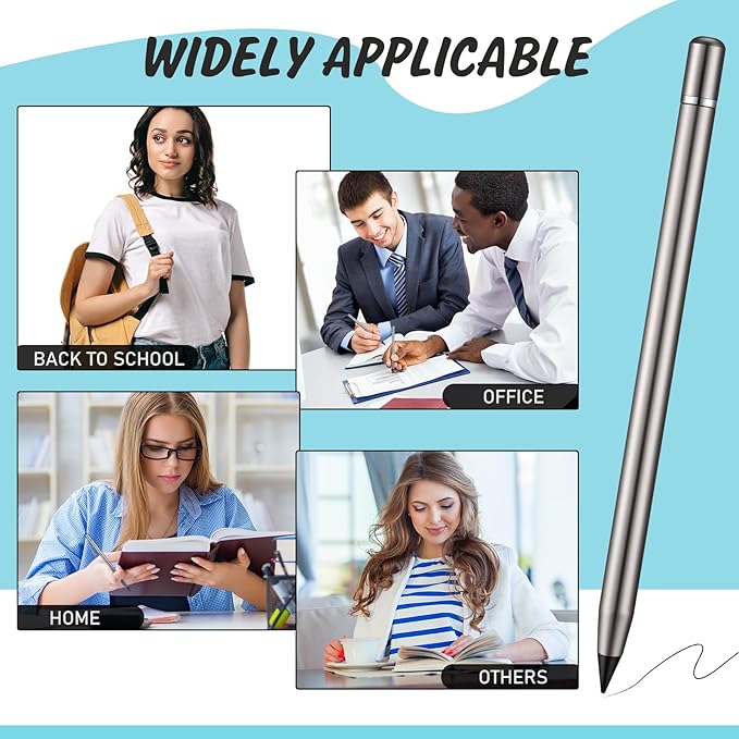 Outus Metal Inkless Pen Inkless Erasable Metallic Aluminum Pencil with Eraser for Writing Drafting Drawing Home Office School Supplies(Black)