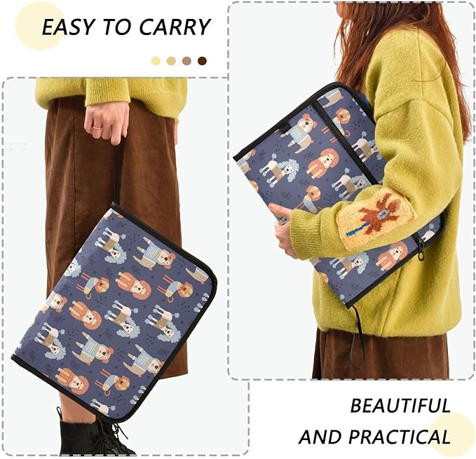 13 Pockets Expanding File Folder Poodle Dog Dogs Children with Sticky Labels Accordion File Folder Document Organizer Letter Size A4 Papers Expandable File Keeper