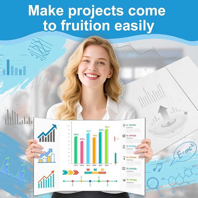 12 Pcs Medium Trifold Poster Board, 26" x 17" Presentation Board, with Double Sided Tapes and Cardboard, White Corrugated Project Boards/Science Fair/trifold Display Board for School Project