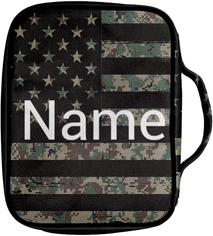 Coldinair Camo American Flag Bible Case for Men Women Custom Name Bible Bag Covers for Men,Personalized Book Carrying Case Holder for Women,Fits for Standard/Large Size