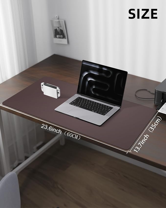AFIING Desk Pad Protector 23.6" x 13.7" - Non-Slip Waterproof PU Leather Desk Mat for Mouse, Keyboard, Laptop, Office and Home Workspace (Coffee Brown)
