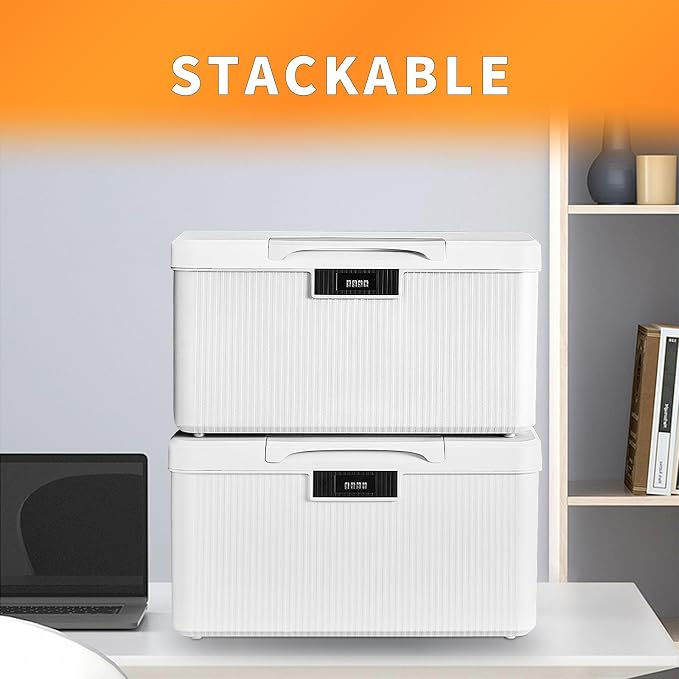 RUIAN Lockable Storage Container Bin, 10 Gallon & 4.2 Gallon Security Portable Combination Lock Plastic Box, Suitable for Storing Important Items and Documents (Milk White)