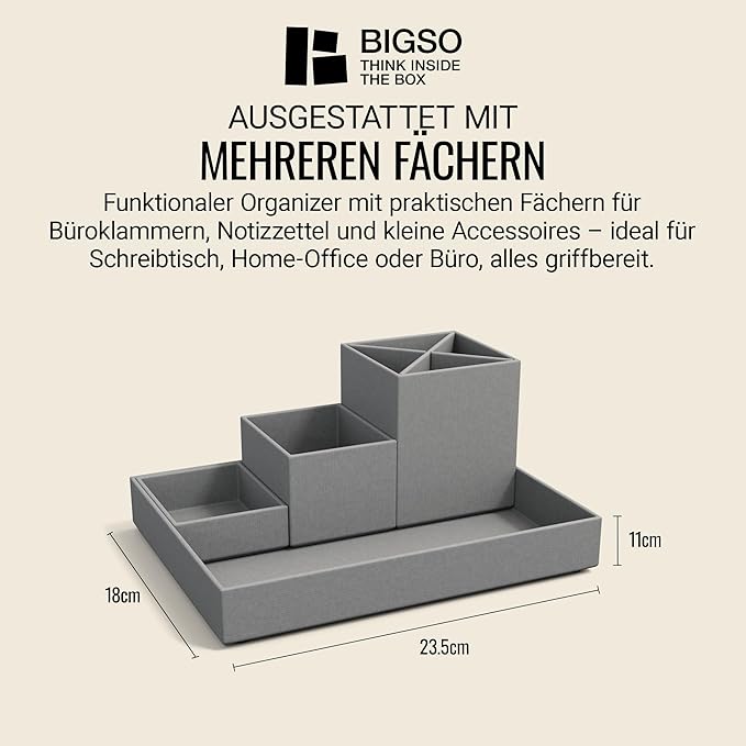 Bigso Box of Sweden 797454101 Office Organiser Fibre Board Grey 23.5 x 18 x 11 cm