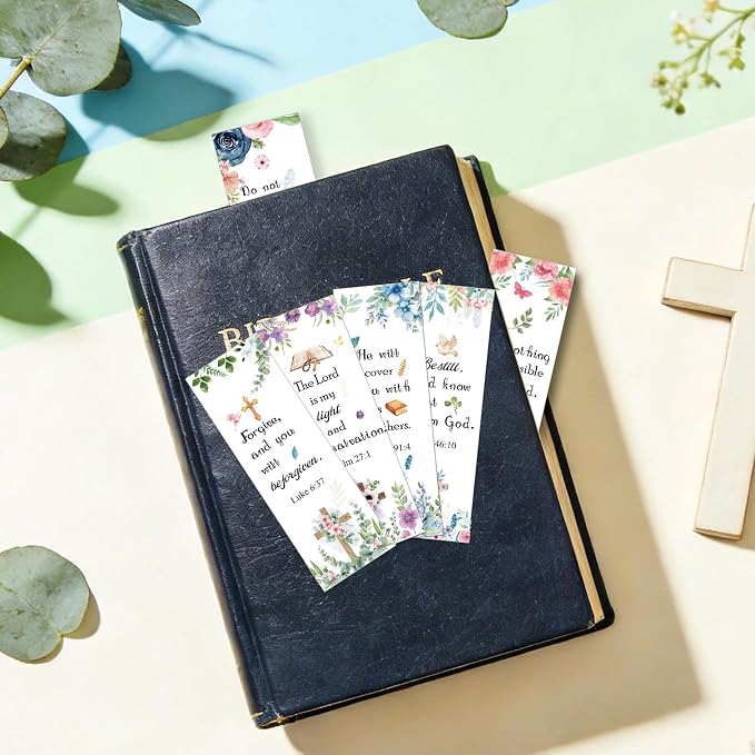 100 Pcs Christian Bookmarks, Religious Flower Cross Paper Bookmark Bulk for Women Women, Inspirational Bible Verse Book Mark Gift for Reading Lovers Church Accessories