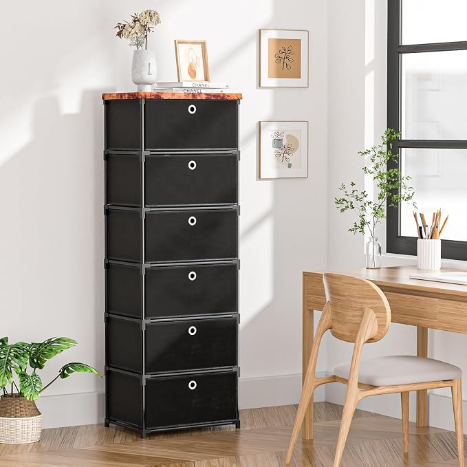 LUKYTOWER Fabric Cube Storage Organizer with Bins | Sturdy 6 Cubby Shelf, Multifunctional Compact Space Saver, Large Capacity Shelves, Closet, Living Room, Dorm, Yarn