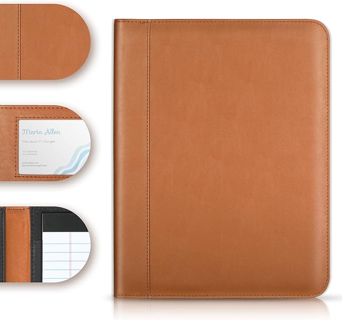 Portfolio/Business Padfolio Binder, Mini Size Document Folder Organizer, Padfolio with Interior Pocket and Pen Loop, 5 x 8 Writing Pad Included, Brown