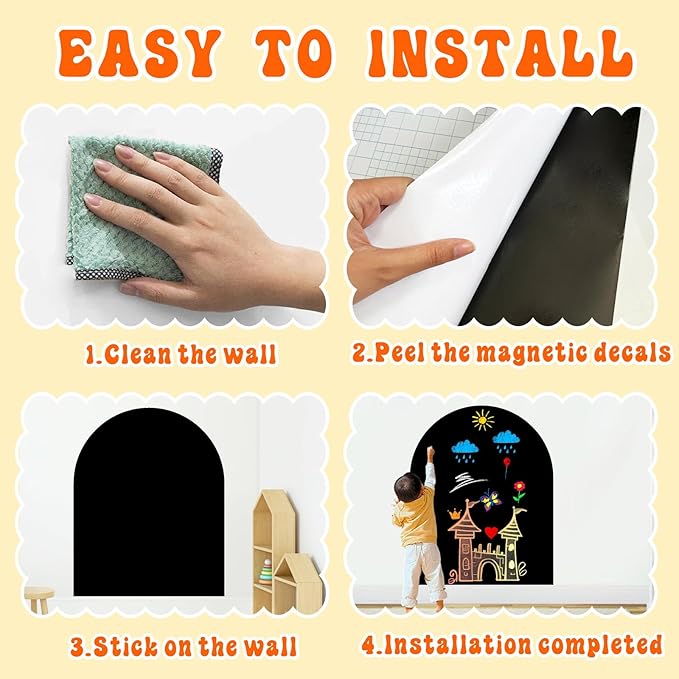 Large Magnetic Arch Wall Decal 31X39 Inch Magnetic Arch Chalkboard Decals for Wall Magic Playwall Magnet Wall Board Black Chalk Board Arch for Kids Room Toddlers Playroom Nursery Classroom Decor