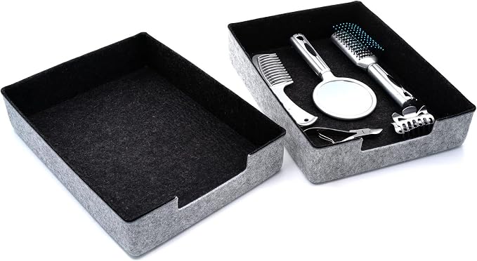 WELAXY Felt Desk Drawer Organizer Trays, 2-Piece Stackable File Organizer for Documents, Papers, Magazines, Home & Office Storage (Charcoal)