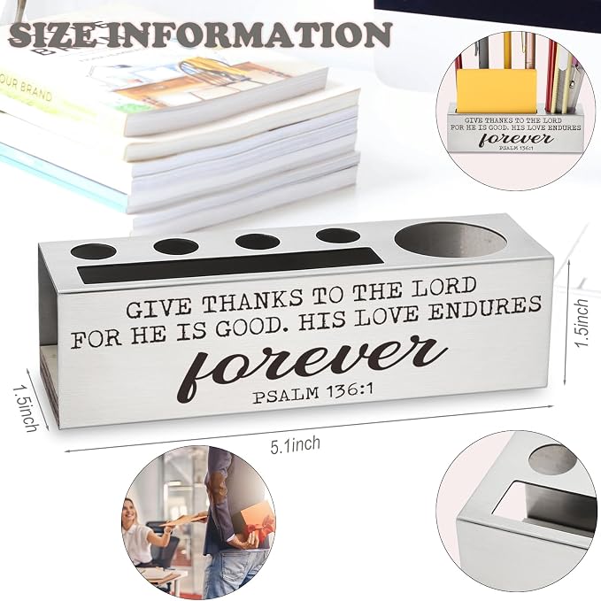 Psalm 136:1 Bible Verse Pen and Pencil Holder, Give Thanks to the Lord Christian Spiritual Gifts for Pastors Teachers Mentors Spiritual Leaders, Inspirational Thank You Gift Pencil Holder EDP45