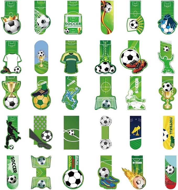 30 Pcs Soccer Bookmarks for Kids Sports Theme Funny Bookmark Cartoon Bookmark for School Office Students Teens Book Reading Lovers Classroom Favors