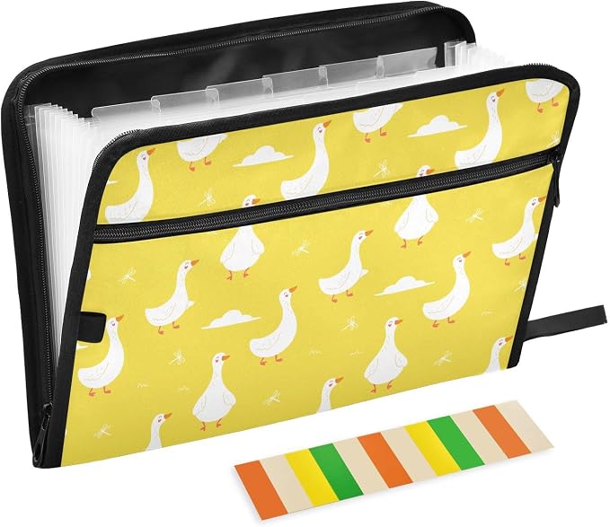 Cute Geese Cartoon File Folders,Plastic Folders with 13 Pockets,Expandable File Folder for Documents School Students Office,Aesthetic Folder with Labels A4 Letter Size
