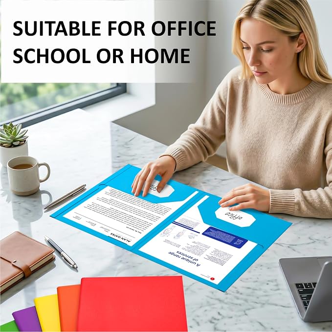 Two Pocket Folders, 6 Pack Paper Folders with Pockets, Durable Thick Paper File Folders, Fit Letter Size Paper, 6 Assorted Colors for Office, Home, Business, School Supplies