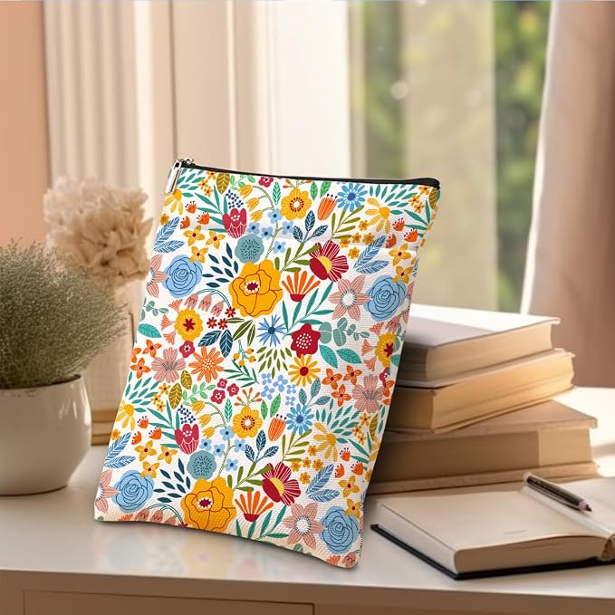 jeilink Book Sleeve Book Protector Book Pouch Book Lovers Gifts Bookish Gifts Book Cover with Zipper for Hardcover Paperback Washable Floral Printed Gift Bag for Women Aunt Girl Birthday, BookCover