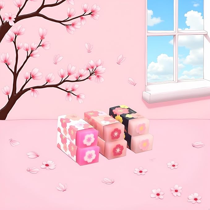 3 Pcs Pink Lovely Cherry Blossoms Rubber Erasers of Sakura Petal Sketch Painting Pencil Correction Tool School Office Stationery Supply Standard Pencil Erasers