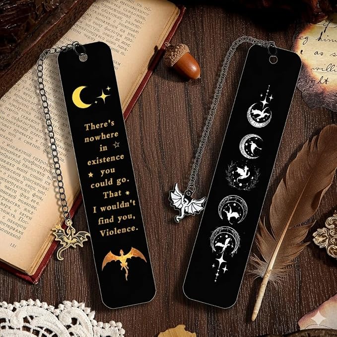 Dragon Metal Bookmark Set 2.0, Cool Fourth Wing Bookmarks for Charms, Book Lover Fantasy Reading Gifts for Women and Men (Lunar Dragon)