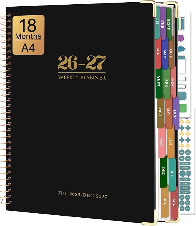Yoment Planner 2026-2027 Weekly and Monthly 8.5"x11" Large Hardcover Planner from Jul 2026 - Dec 2027 18 Months Calendar Planners for Women Men Yearly Agenda Daily Weekly Planning with Tabs, Black