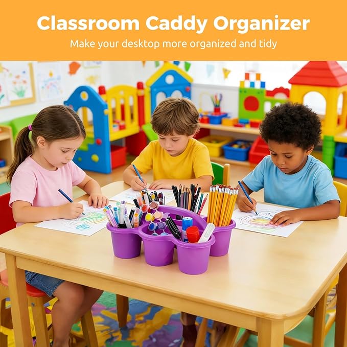 Joyibay 6 Pcs Classroom Caddy Organizer, Desktop Plastic Caddy, Drink Holder with 6-Compartment & Handle, Multifunctional Storage Holder for Crayons, Pencils, Markers & Office Supplies (Multicolor)