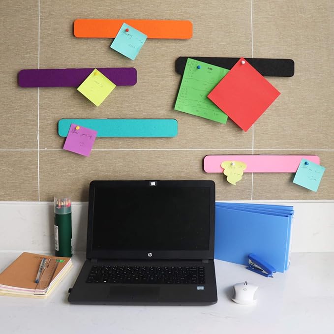 Felt Bulletin Board Bar Strip 0.5 Inch Thick Self-Adhesive Pin Board Bar 13 Inch in Length with 14 Pushpins, 5 Colors Bars