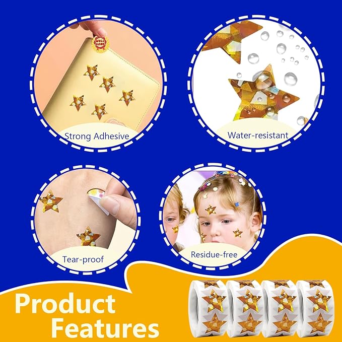 1500 Pcs 1.0Inch Gold Star Stickers for Kids Reward,Behavior Chart,School Classroom Student Teacher Supplies Gift