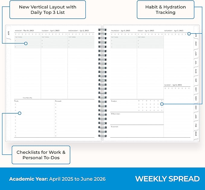 Blue Sky 15 Month 2025-2026 Weekly and Monthly Academic Year Planner Calendar, April 2025 - June 2026, 7" x 9", Flexible Cover, Wirebound, Laminated Tabs, Includes Ruler & Sticky Notes, Tropical