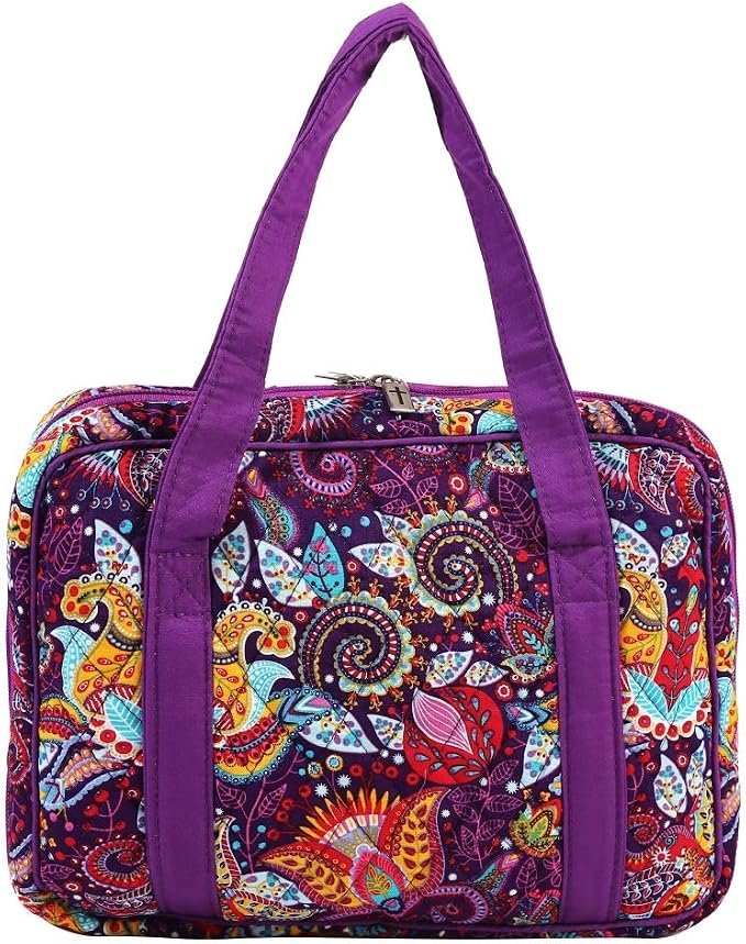 DIWI Quilted Bible Cover Large Sizes 10 X 7 X 2.75 Inches Bible Tote Good Book Case (L, C2 Purple Garden)
