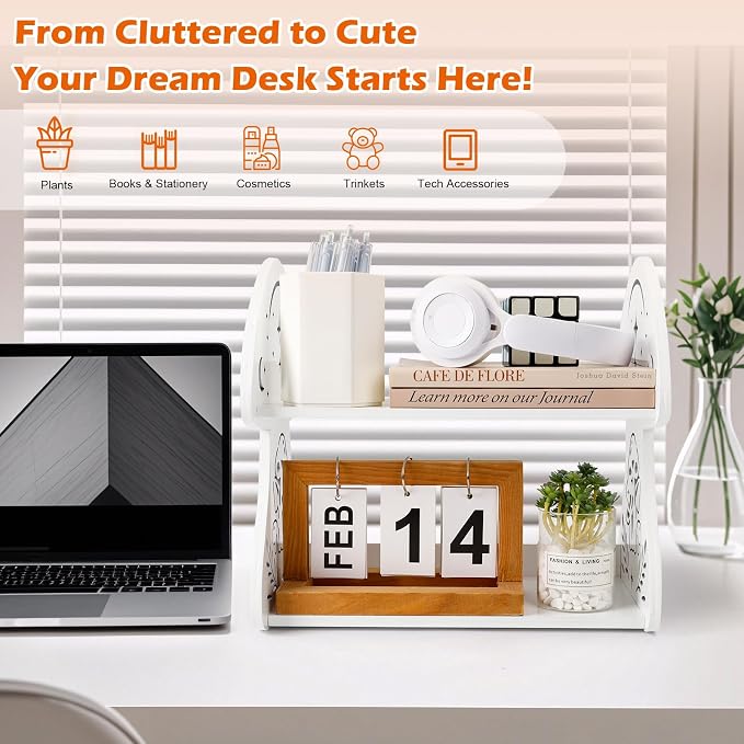 Mushroom Desk Shelf Cottagecore Decor for Storage, Cute Wooden Book Shelf Desktop Display Shelves Organizers, White Mushroom Accessories for Women, Kids