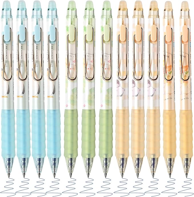 M&G 12Pcs Cute Erasable Gel Pens, 0.5mm Fine Point Retractable Pen, Smooth Writing Quick Dry Blue Ink Pens for School Office Home Supplies (Blue Ink)