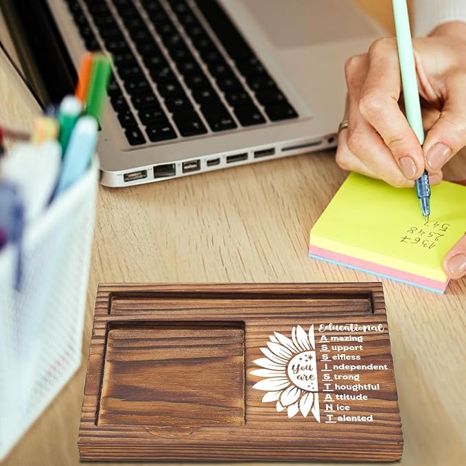 Educational Assistant Gifts Sticky Note Holder, Thank You Appreciation Gifts for Educational Assistants, Office Desk Organizer, Teacher’s Appreciation Week Employee Recognition Desk Accessory TZP122