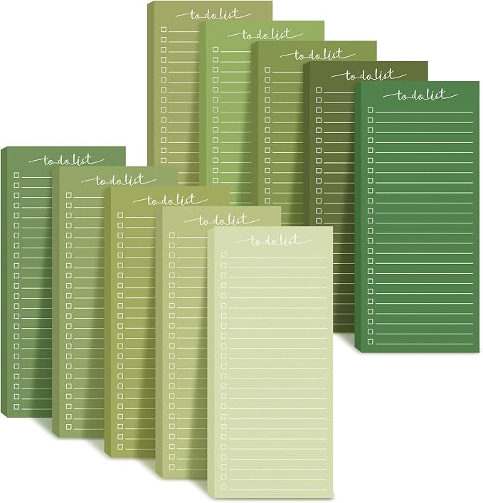 Censen 10 Pack 500 Sheets To Do List Notes Daily Checklist Notepads with 50 Sheets Each Undated Color Memo Pad Block Shopping List Pad Weekly Plan Notepad Organizer Planners(Gradient Green,Lined)
