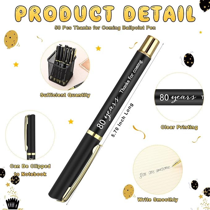 Spakon 50 Set 80th Birthday Party Favor for Guest Anniversary Party Favor Golden Birthday Bookmark Thanks Coming Pen with Tag Appreciation Gifts for Women Men Wedding Anniversary