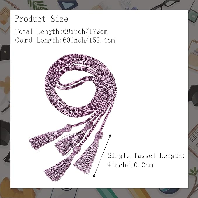 Graduation Double Honor Cords with Tassels Braided Academic Ropes for High School College Ceremony 68 Inch (Light Purple)