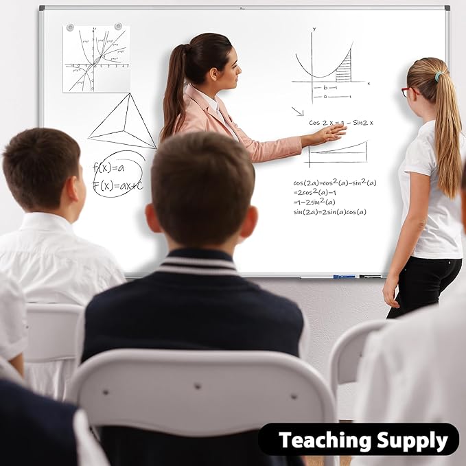 TOWON Silver Border Whiteboard Dry Erase, 72x48 in White Board Dry Erase, Presentation Magnetic Aluminum Framed Whiteboard, Dry Erase Board Wall Mounted with Markers, Pen Tray, Magnets, Cleaning Wipe