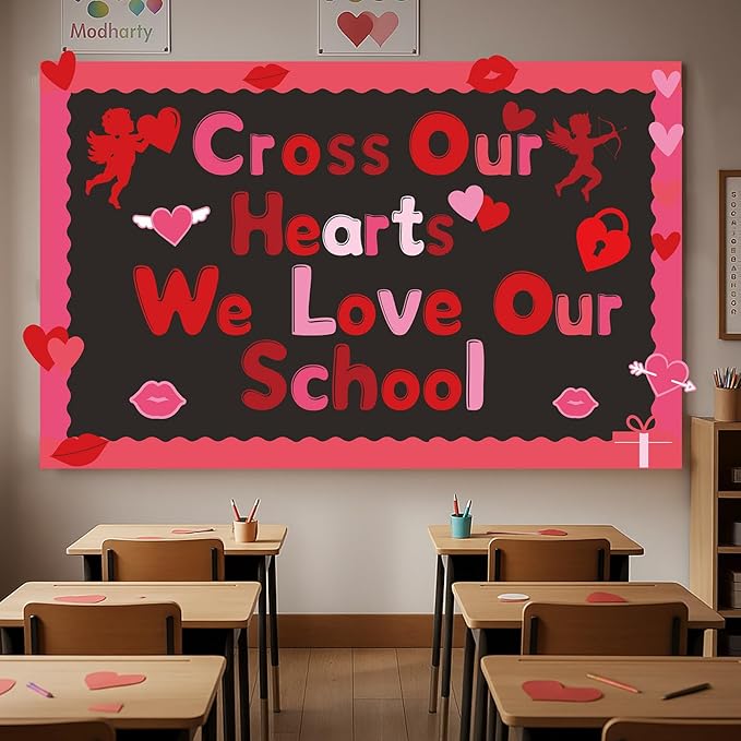 Kosiz Valentine's Day Bulletin Board Decoration Set 118 ft Scalloped Large Bulletin Board Borders Classroom Poster Border Trim with 257 Pcs Letter Number Symbol Cutout for School Decor