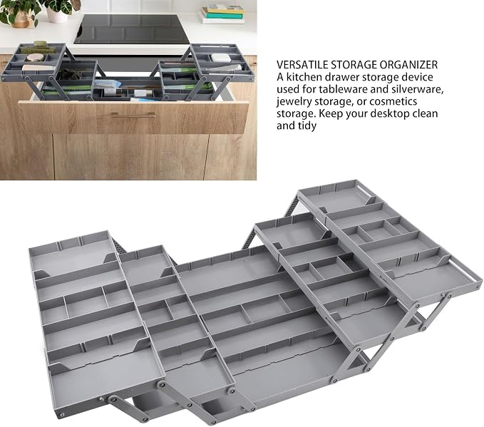 AMAKO Expandable Drawer Organizer Tray: 3 Tier Drawer Organizer Tray Double Row Multi Level Drawer Storage Solution for Makeup Jewelry CosmeticsUtensils Office Supplies