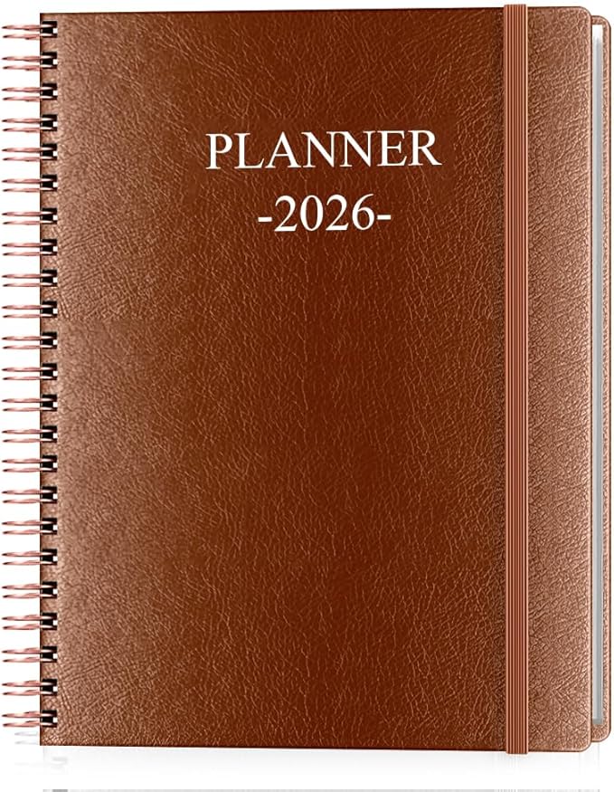 Planner 2026 - Weekly & Monthly Planner Runs from January 2026 to December 2026, 8.5 x 11", 12 Month Tabs, Inner Pocket, PU Leather Cover with Twin-Wire Binding, Monthly Planners 2026, Brown