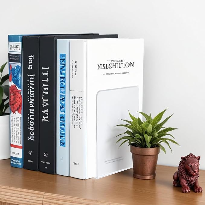 16 Pcs Acrylic Bookends, Book Ends Clear Acrylic Bookends for Shelves, Transparent Bookend Organizer, Book Holder Stand Decorative, Book Stoppers for Heavy Duty Books, CD, File, Video Games