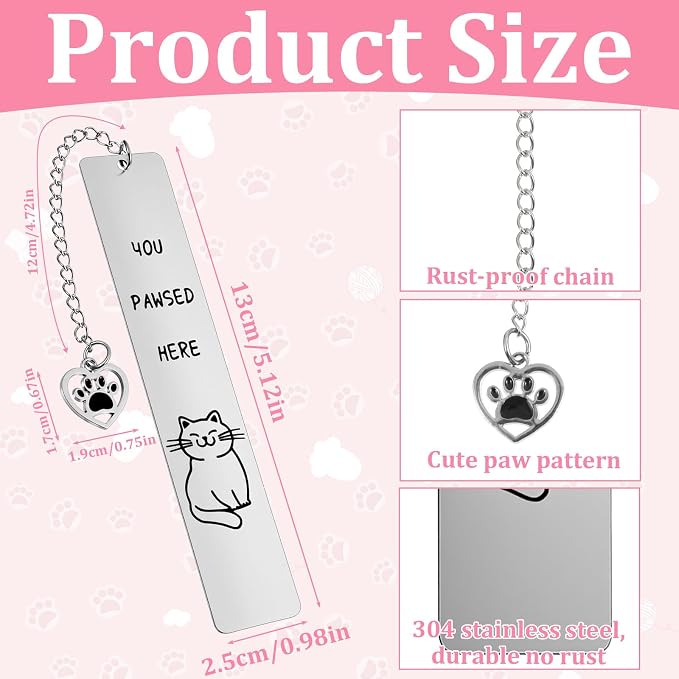 Nogeqi Cute Cat Bookmark, Stainless Steel Kitten Book Marks for Reading Women, Metal Bookmark Bookish Gift for Cat Lovers, Funny Animal Book Marker Cats Gifts for Reading Lovers Women