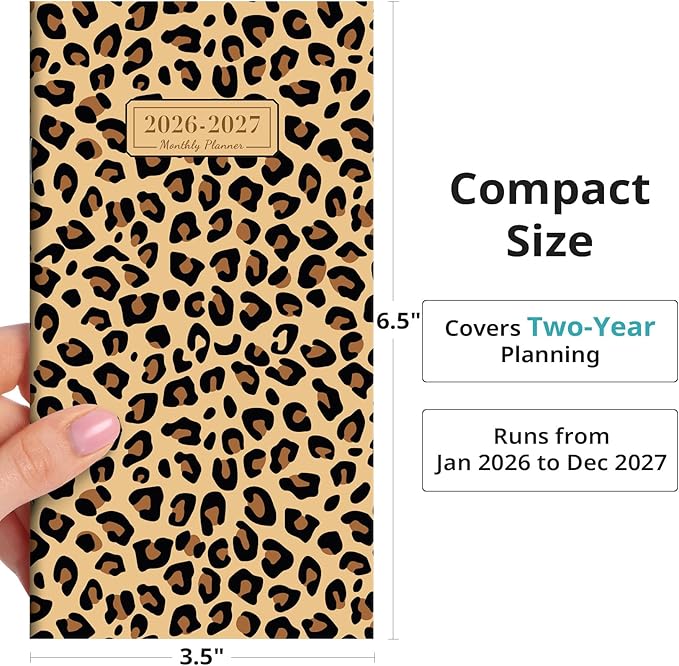 Pocket Calendar 2026-2027 for Purse, Two Year Monthly Planner Pocket Size, Jan 2026 to Dec 2027 Monthly Planner Small Size (6.5" x 3.5") - Leopard