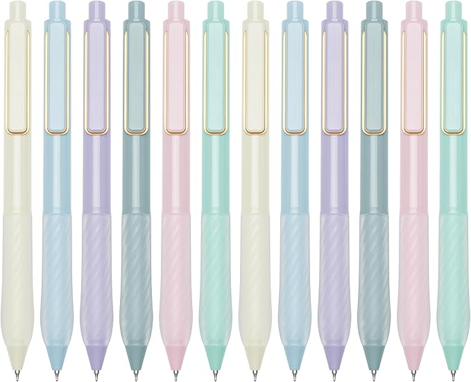 Aisibeiger Gel Pens Black Ink Fine Point 0.5mm Retractable Cute Pen for Smooth Writing School Office Supplies (Gold 12-count)