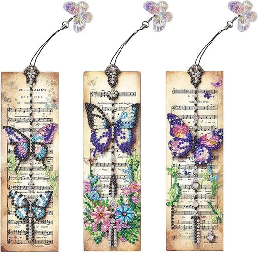 ARTopet 3Pcs DIY Diamond Art Painting Bookmarks with Colorful Butterfly Pendant PET Bookmark Ornament Double Sided Pattern Single Sided Diamond Book Marker Clip Gifts Tags-Butterfly02