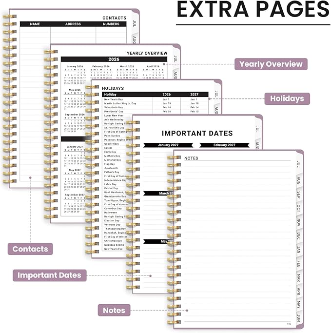 Planner 2026-2027 for Women & Men, Academic Monthly and Weekly Calendar Planner, Jul 2026 - Jun 2027, A4 (8.5" x 11"), Teacher Student Planning Book with Tabs, Ideal for Office School Supplies - Boho Purple