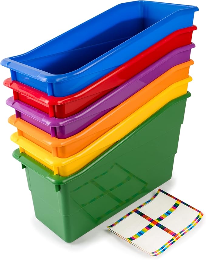 Really Good Stuff-163319 Durable Magazine, Book, Folder, File and Binder Holders – Ideal for Narrow or Vertical Storage Needs– Instantly Color Code Home Classroom –Assorted Primary Colors(Set of 6)